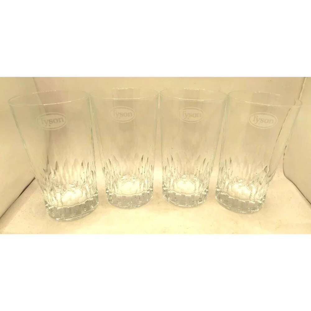 set of 4 TYSON Foods Crystal Glass Highball Glasses chicken arkansas cocktail